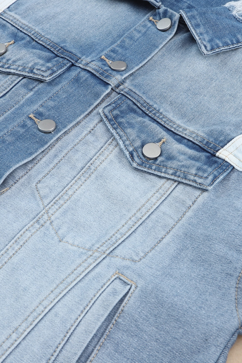 Distressed Button Up Drop Shoulder Denim Jacket - felvior