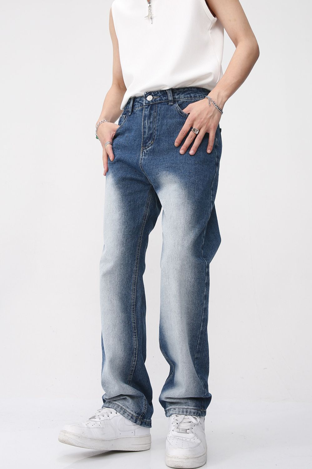 Men's Washed Straight Leg Jeans