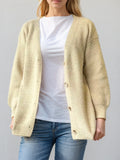 Button Down V-Neck Long Sleeve Cardigan - felvior