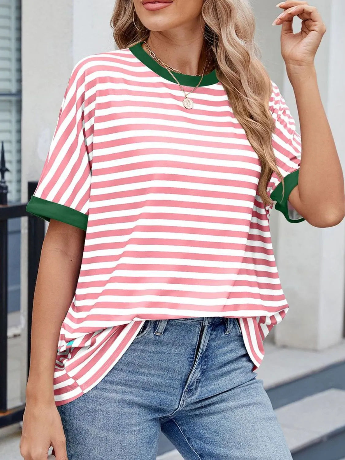 Striped Round Neck Half Sleeve T-Shirt