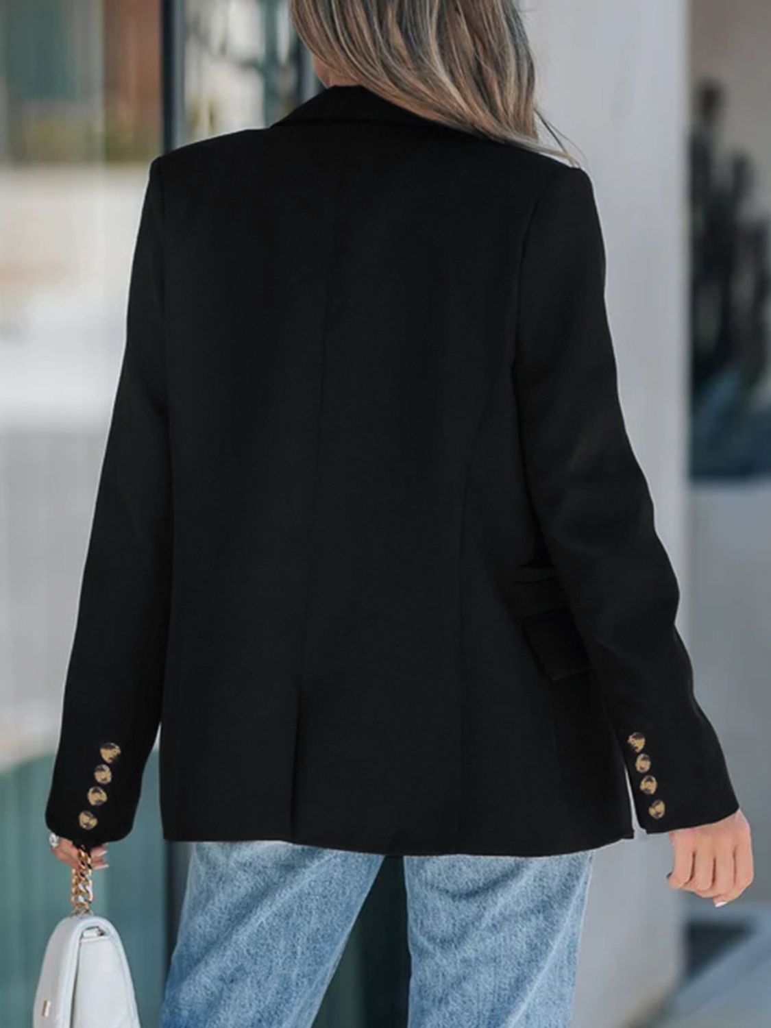 Perfee Lapel Collar Long Sleeve Blazer - felvior