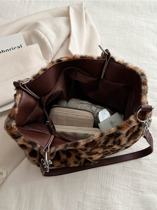 Faux Fur Leopard Shoulder Bag - felvior