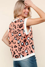 Haptics Leopard Print Dolman Cap Sleeve Knit Top
