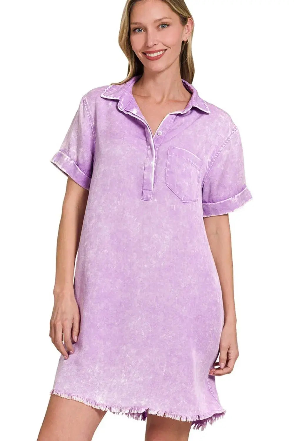 Zenana Tencel Mineral Washed Collared Shirts Dress