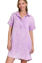 Zenana Tencel Mineral Washed Collared Shirts Dress