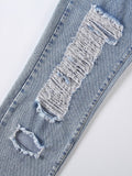 Distressed Raw Hem Jeans - felvior