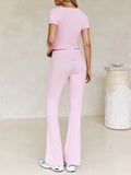 Devine V-Neck Top and Bootcut Leggings Set - felvior