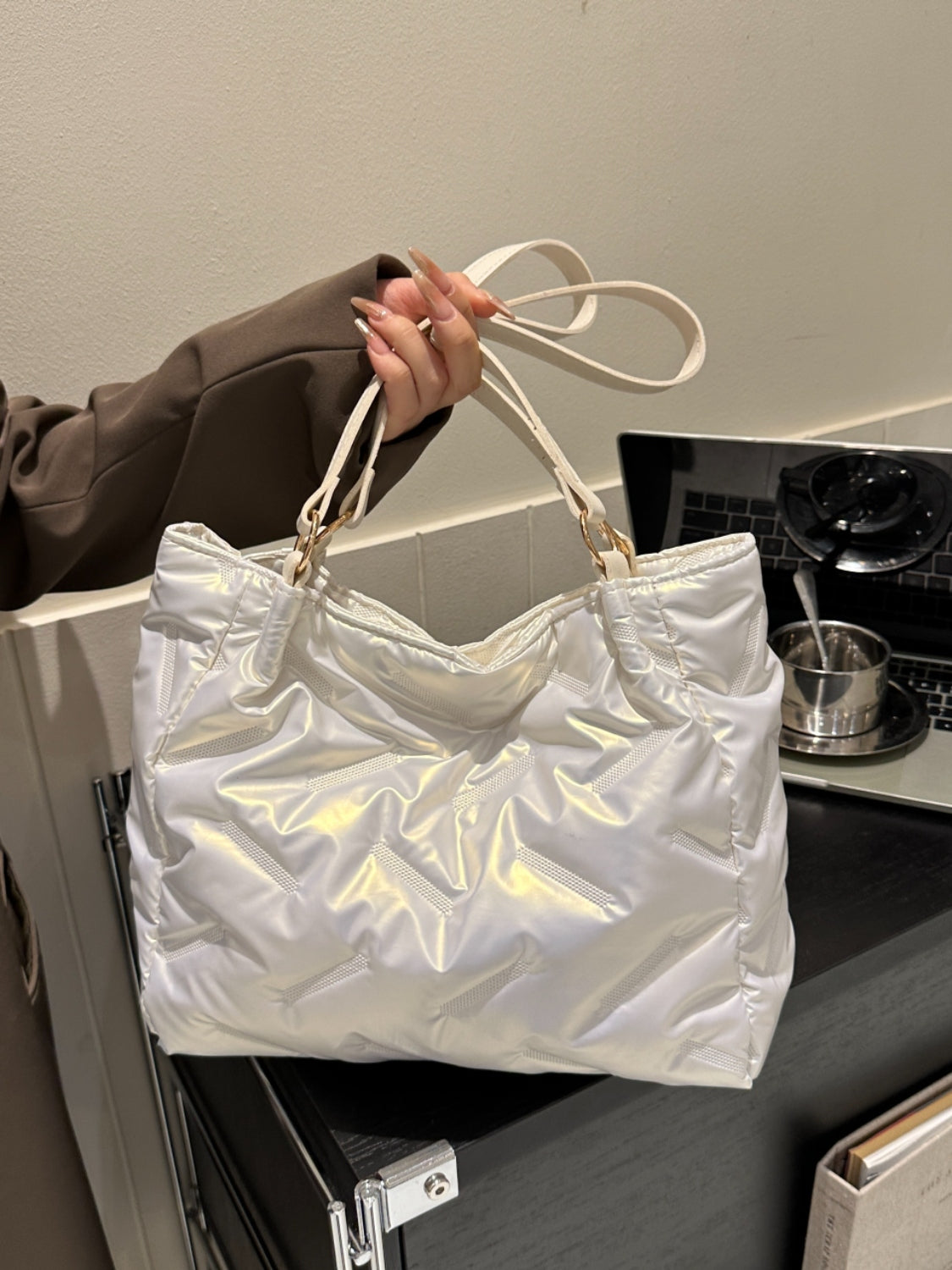 Textured Polyester Shoulder Bag - felvior