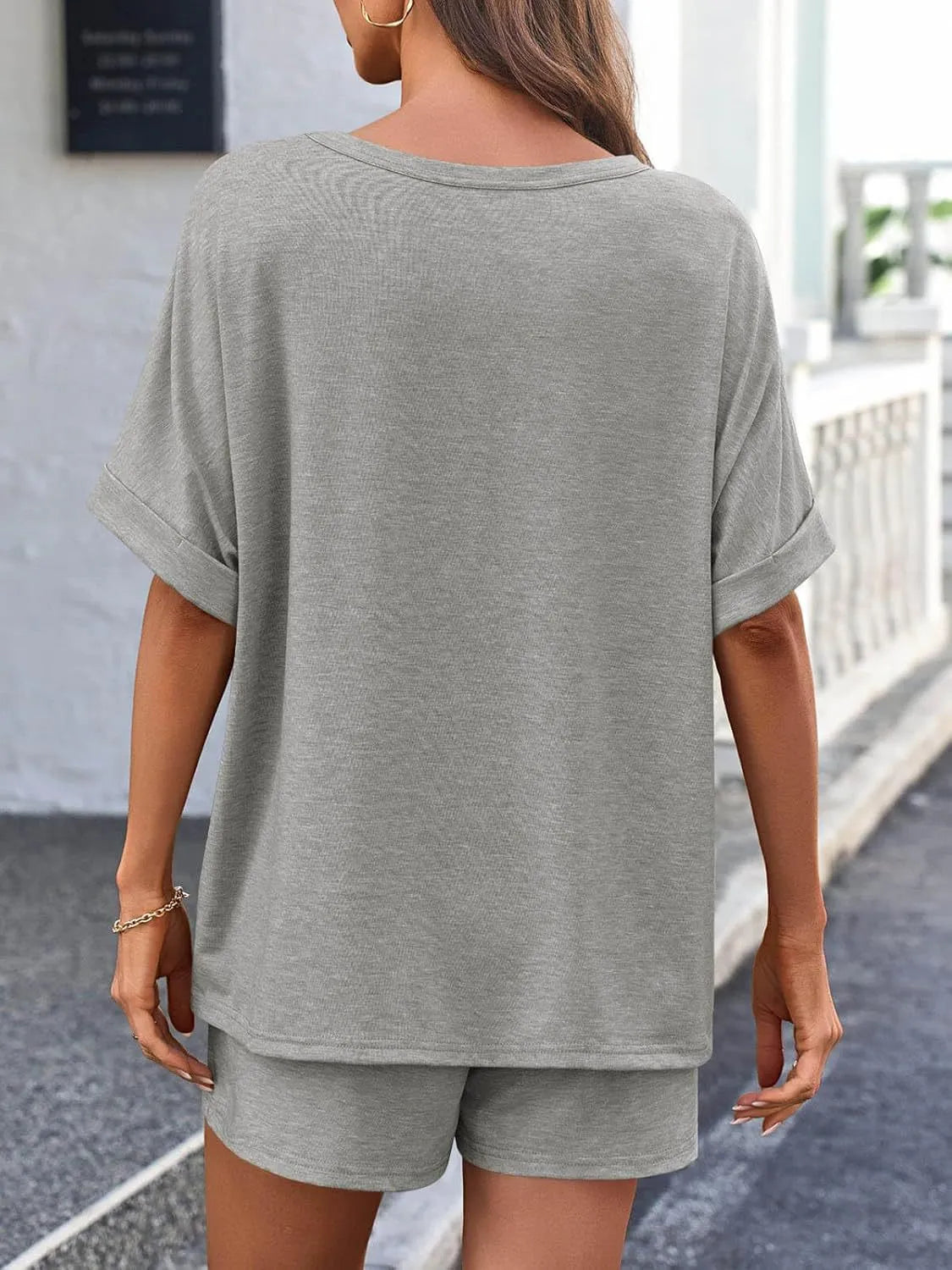 Round Neck Short Sleeve Top and Shorts Set - felvior