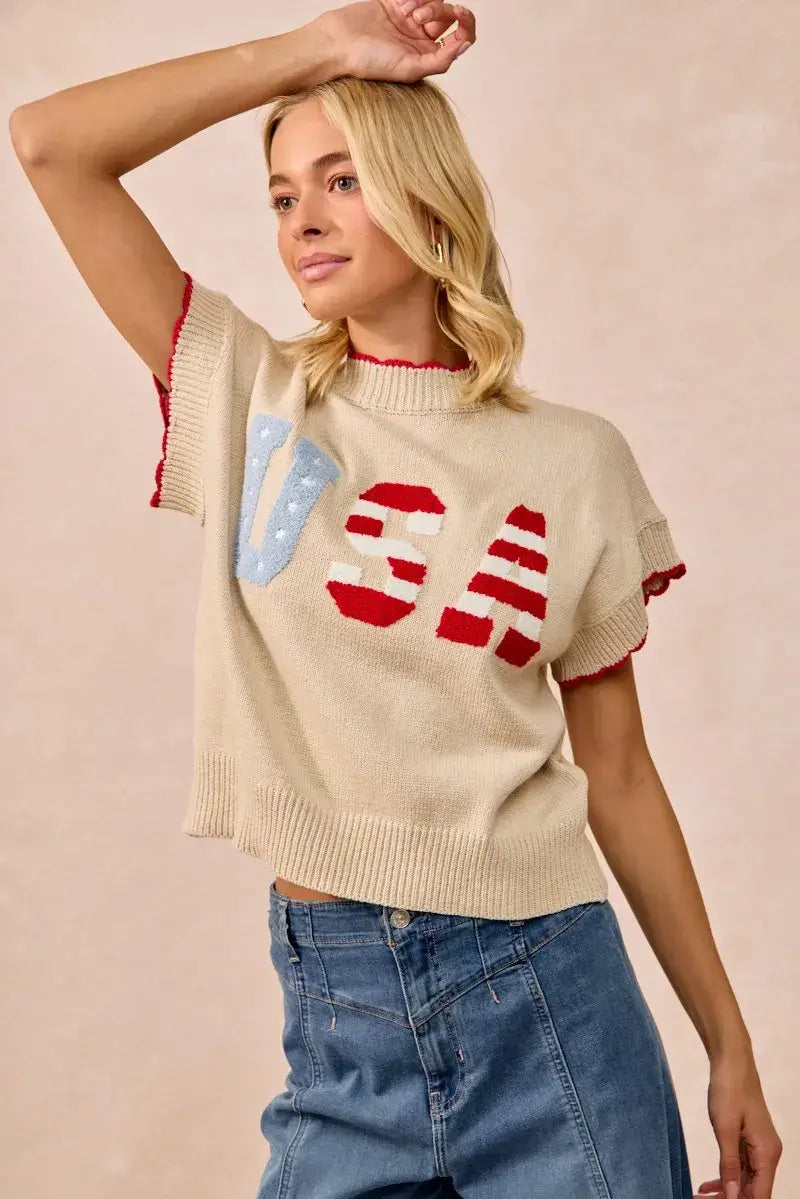 BiBi USA Patchwork Sweater Vest Top With Contrast Detail