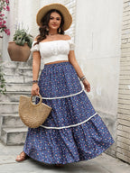 Plus Size Floral Elastic Waist Maxi Skirt