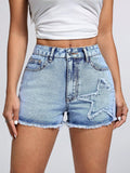 Star Raw Hem Denim Shorts - felvior