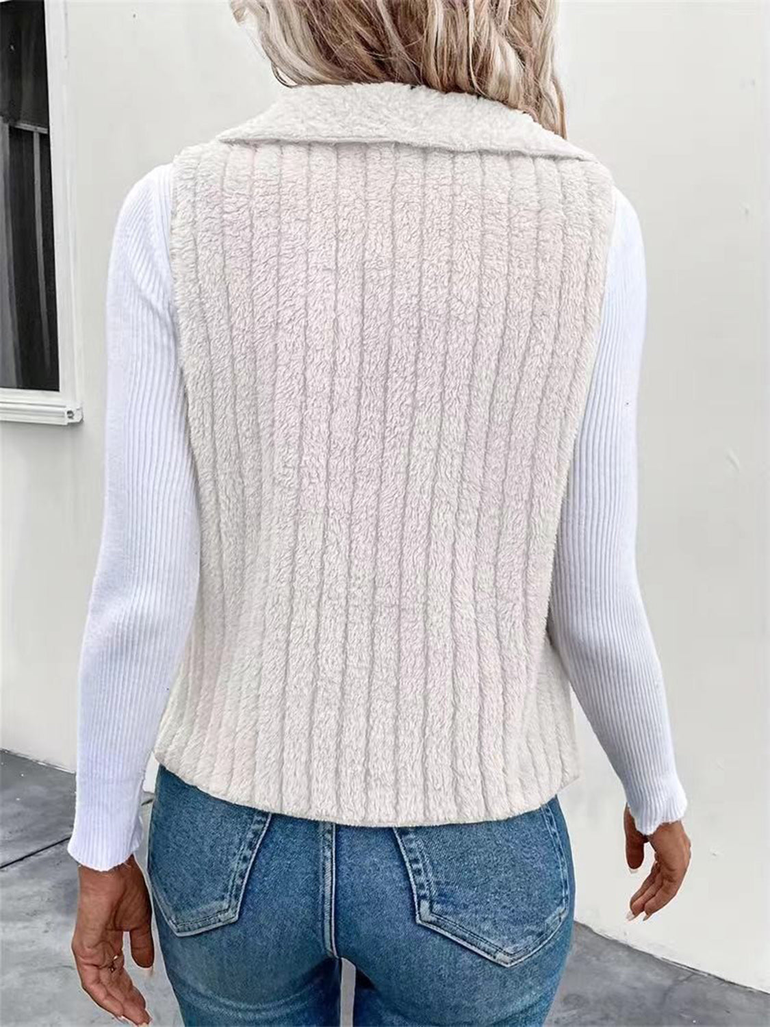 Open Front Fuzzy Vest Coat - felvior