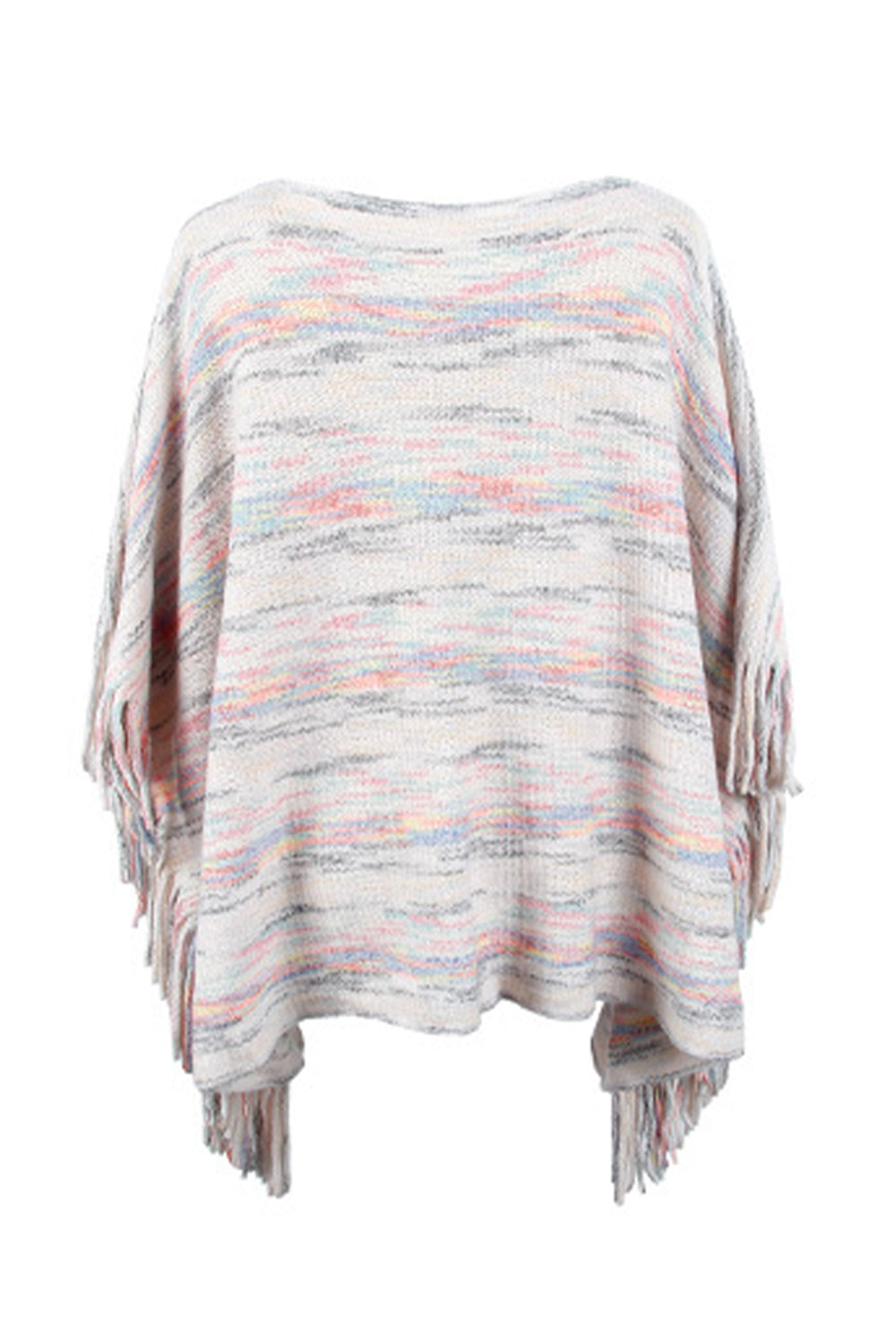 Round Neck Fringe Detail Sleeve Poncho - felvior