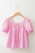 Lace Detail Square Neck Puff Sleeve Blouse