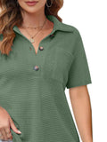 Waffle-Knit Short Sleeve Polo Shirt - felvior