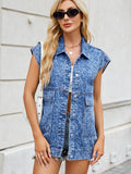 Leopard Button Up Cap Sleeve Denim Jacket - felvior