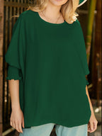Round Neck Three-Quarter Sleeve Blouse