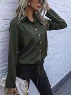 Perfee Tied Hem Button Down Long Sleeve Shirt