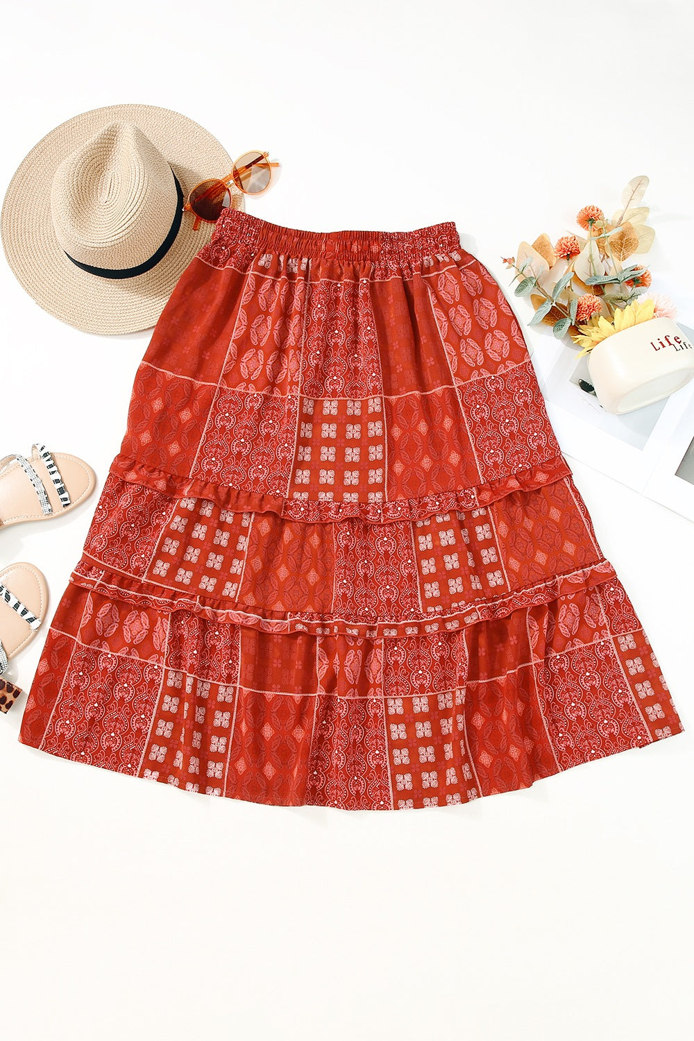 Printed Drawstring Midi Skirt - felvior