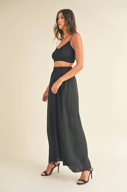 MABLE Smocked Bralette Crop Top and Wide Leg Pants Set