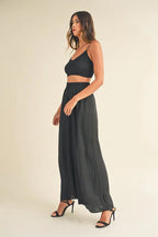 MABLE Smocked Bralette Crop Top and Wide Leg Pants Set