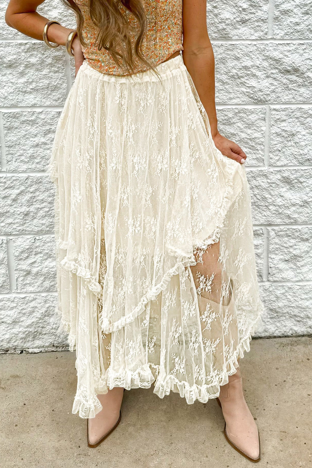 Lace Tiered Midi Skirt - felvior