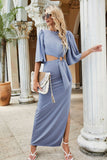 Cutout Split Puff Sleeve Maxi Dress - felvior