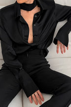 Button Down Long Sleeve Satin Shirt