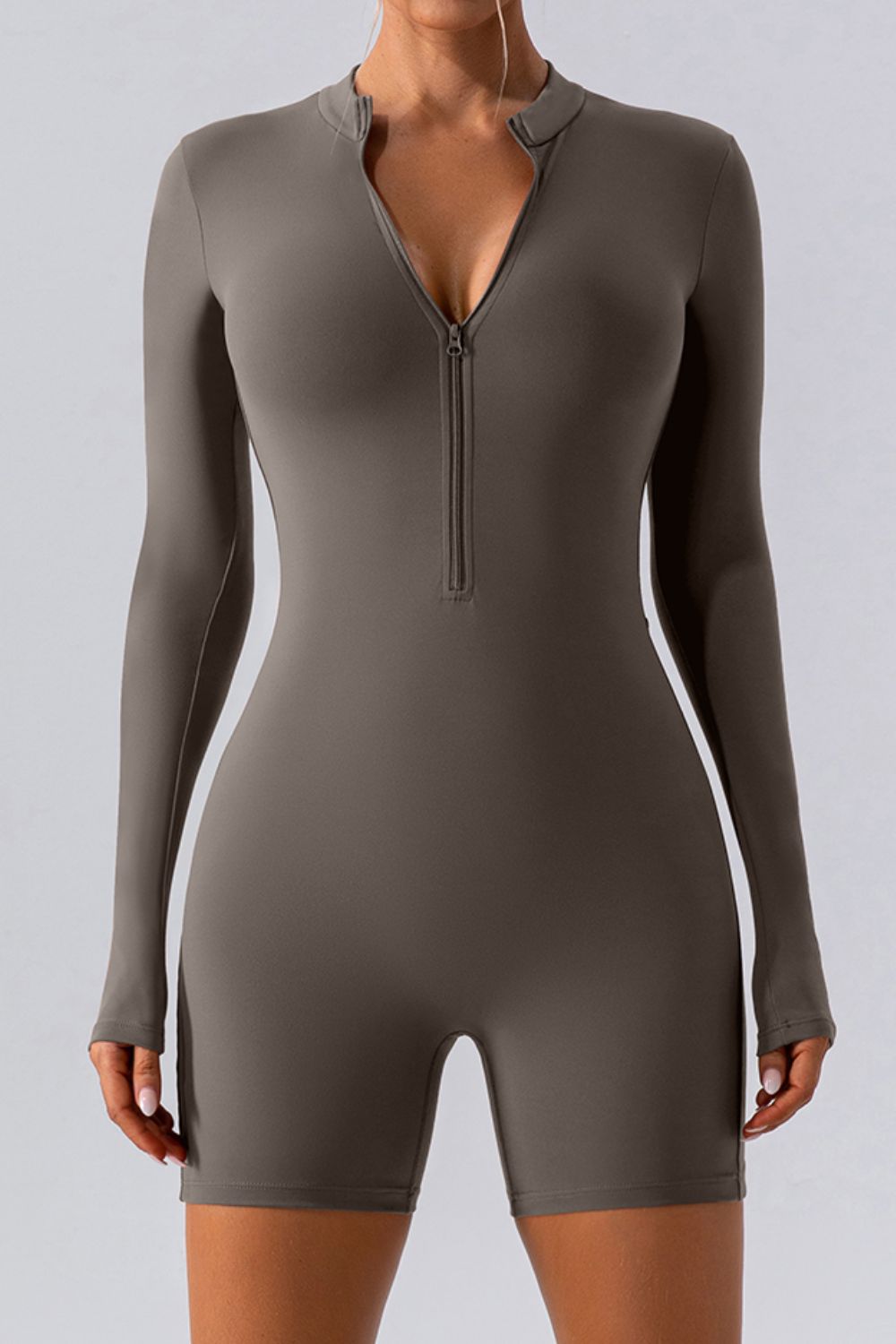 Half Zip Long Sleeve Active Romper - felvior