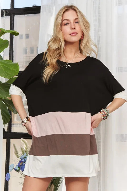 ADORA Color Block Round Neck Half Sleeve T-Shirt - felvior