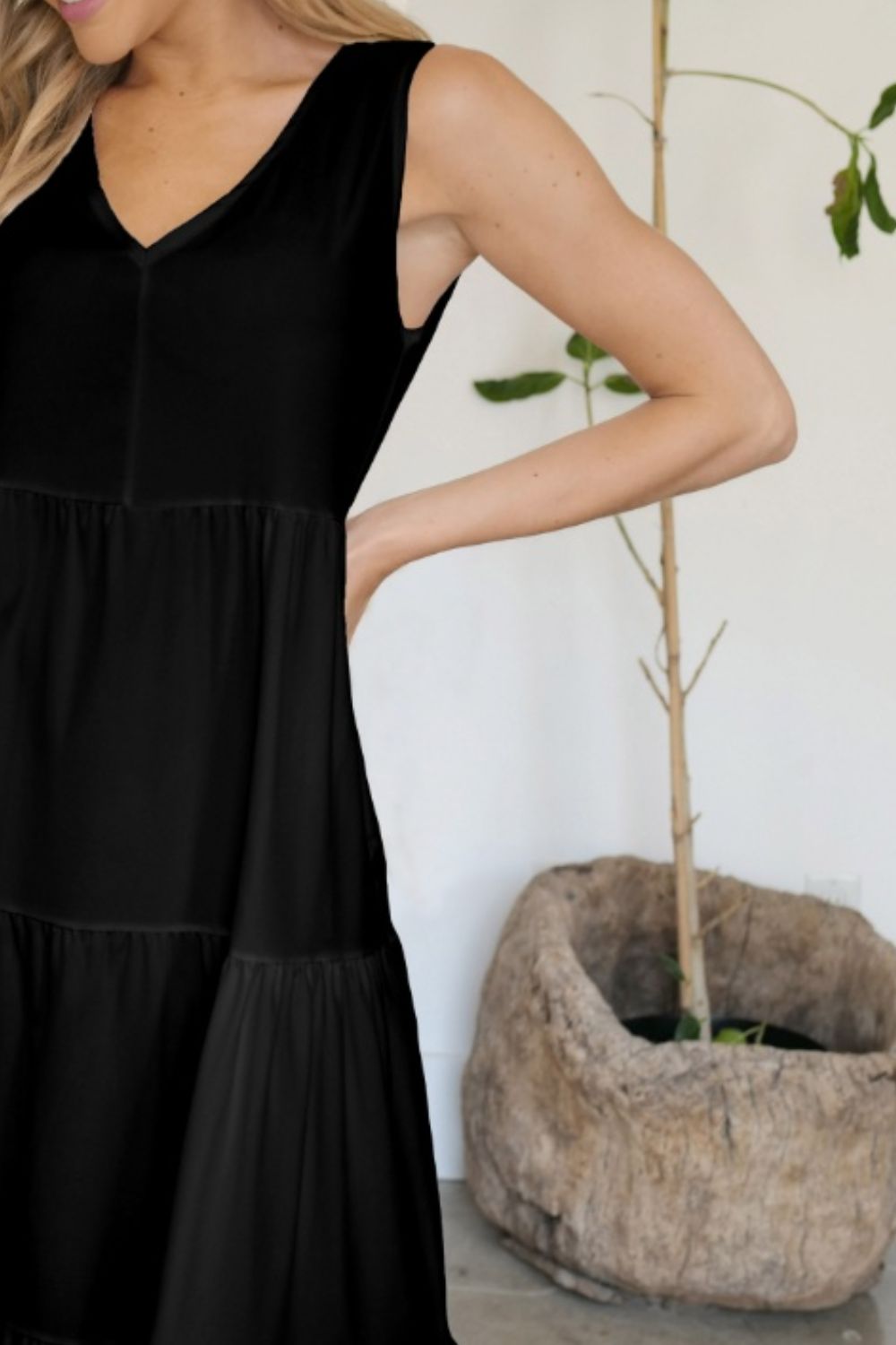 FAM-FAM Tiered V-Neck Sleeveless Dress - felvior