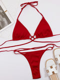 Halter Neck Crisscross Ribbed Bikini Set - felvior