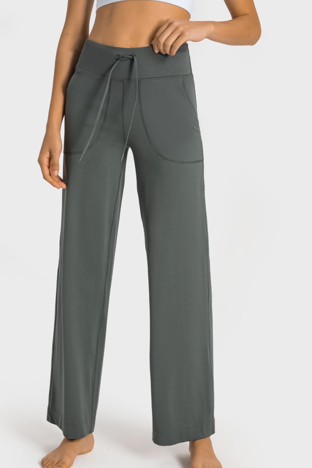 Millennia Drawstring Waist Wide Leg Sports Pants with Pockets - felvior