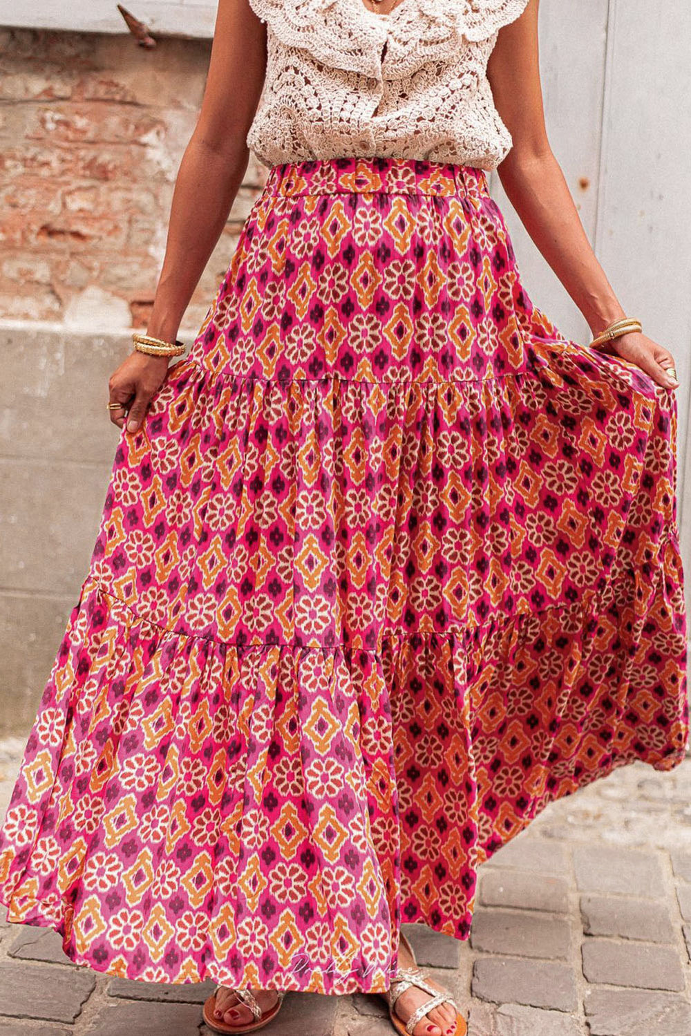 Printed Tiered Maxi Skirt - felvior