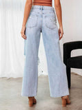 Distressed Wide Leg Jeans with Pockets - felvior