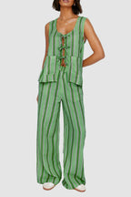 Tied Front Striped Top and Pants Set
