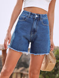 Raw Hem High Waist Denim Shorts - felvior