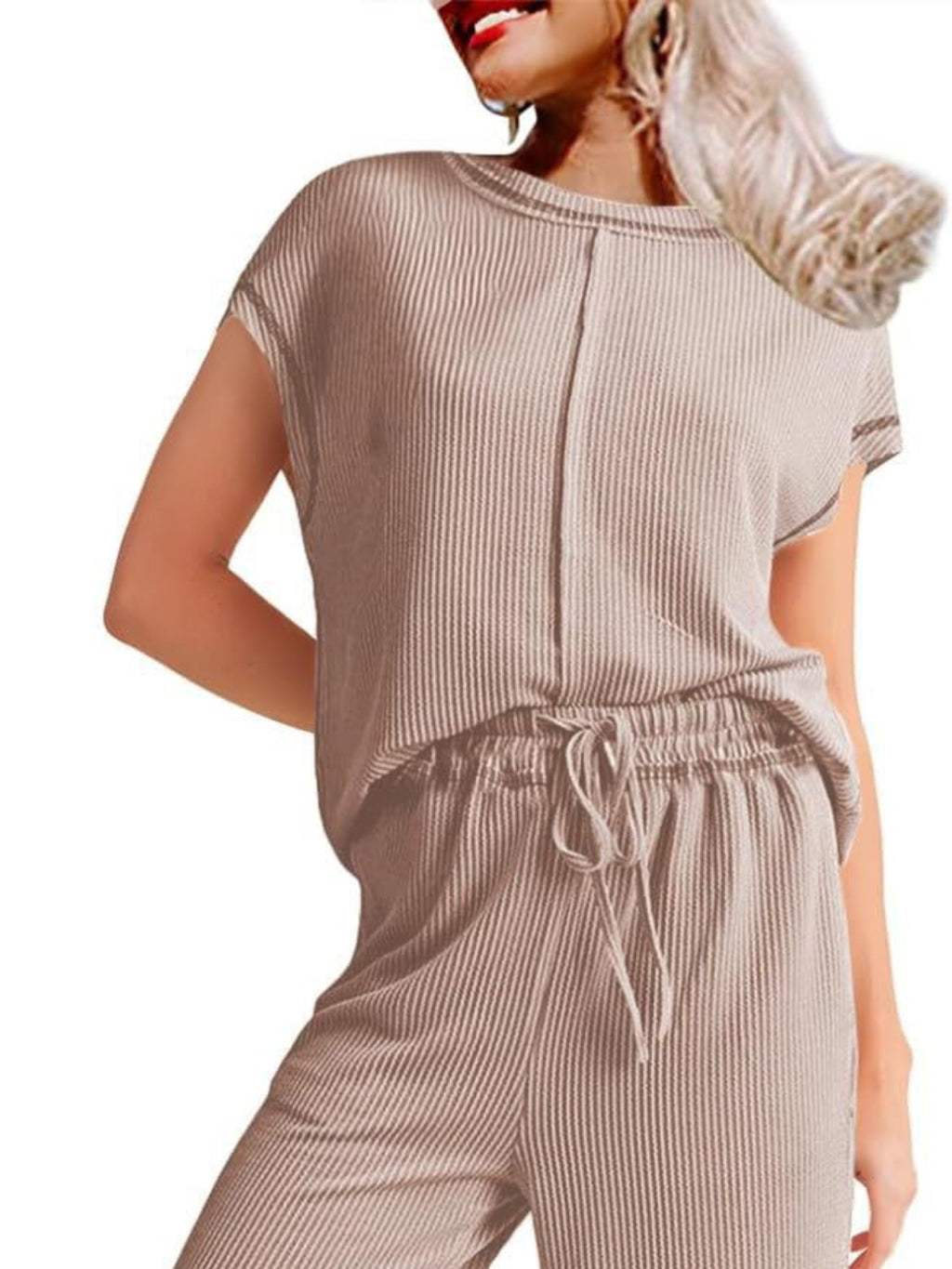 Ribbed Exposed Seam Top and Pants Set