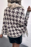 Houndstooth Fringe Hem Poncho - felvior