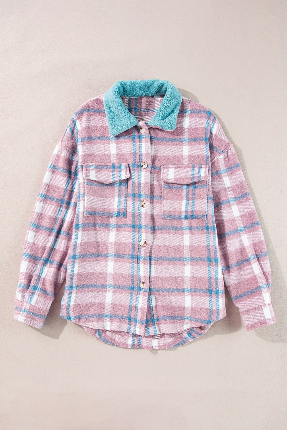 Plaid Collared Neck Flap Pockets Shacket - felvior
