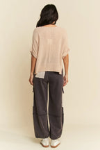 Davi & Dani Sequin American Flag Patch Short Sleeve Knit Top