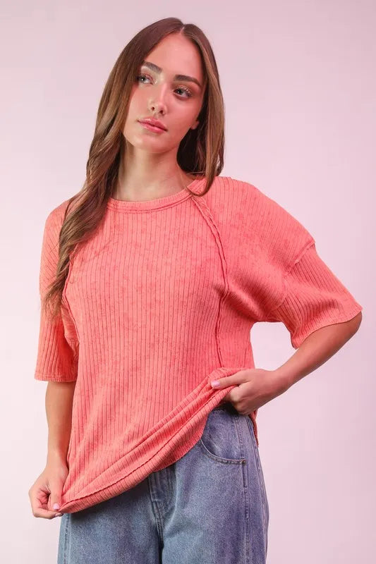 VERY J Mineral Washed Ribbed Knit Casual Top Image principale du produit