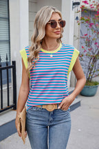 Contrast Striped Round Neck T-Shirt