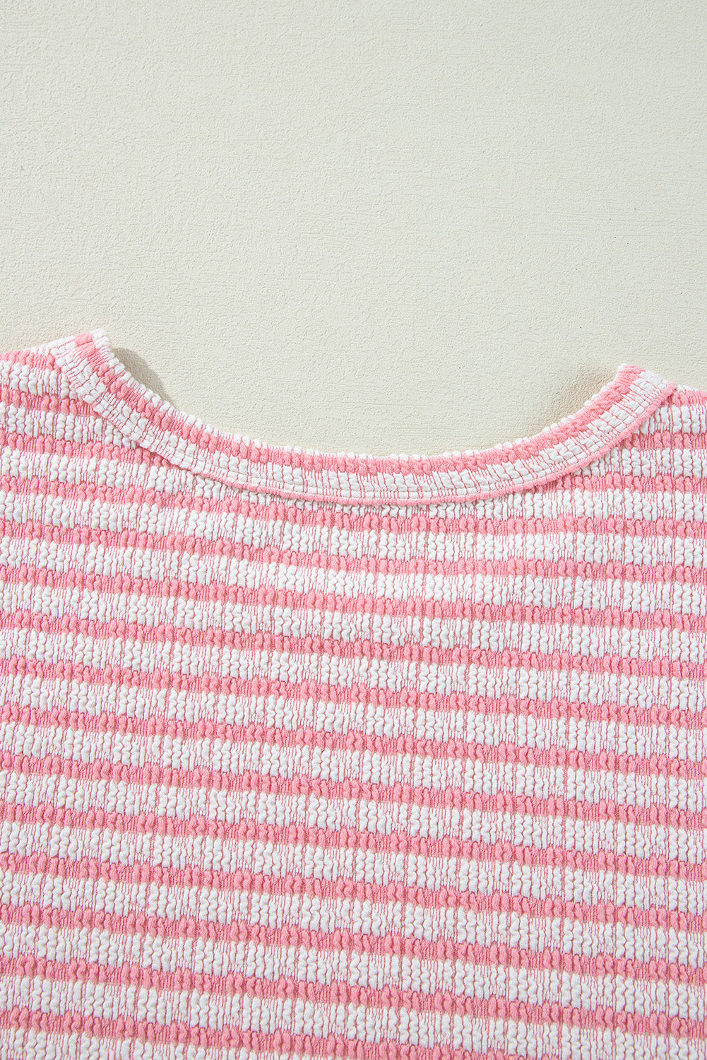 Stripe Textured Puff Sleeve Crewneck Top