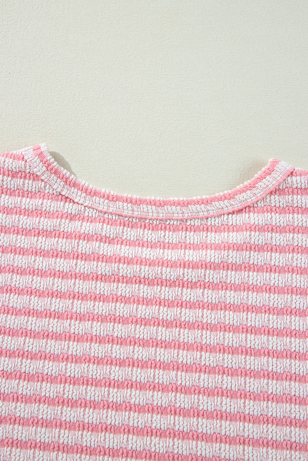 Stripe Textured Puff Sleeve Crewneck Top