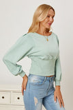 Boat Neck Lantern Sleeve Blouse - felvior