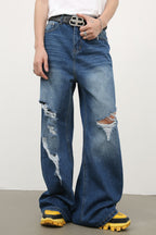 Men's Distressed Wide Leg Jeans