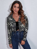Button Down Printed Cropped Jacket