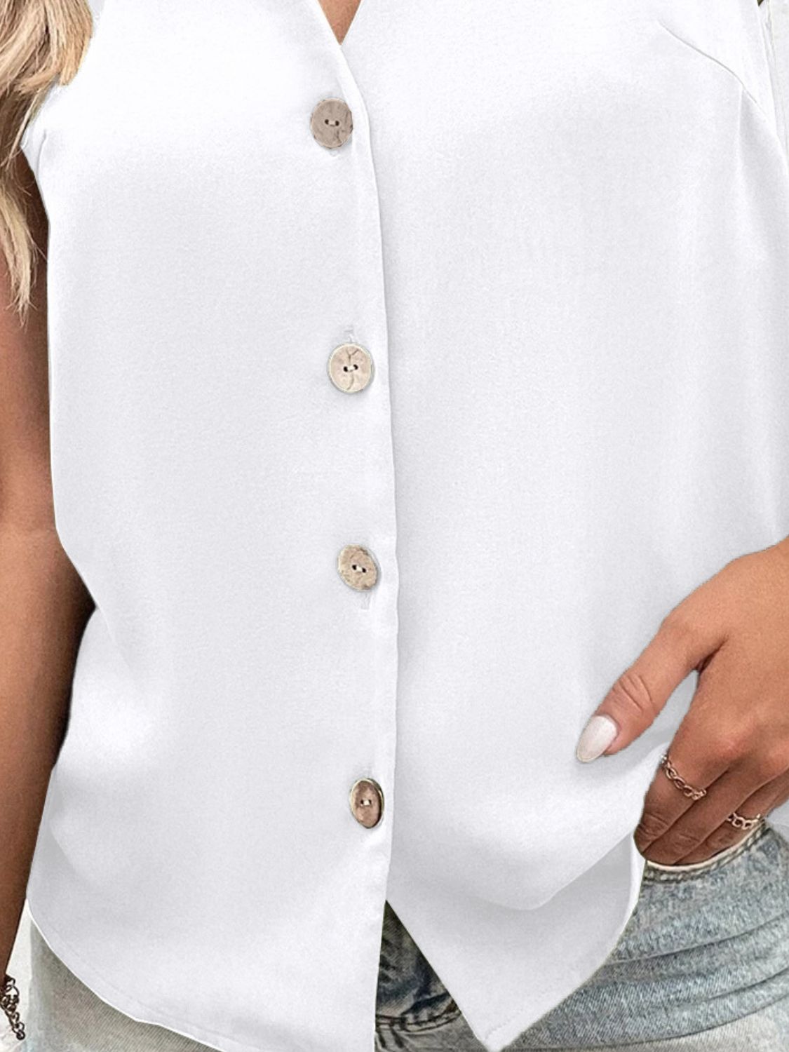 Tanktop mit Johnny-Kragen und Button-Down-Kragen in voller Größe, Übergröße Zweitbild